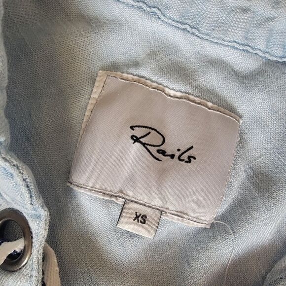 Rails Mateo Lace Up Long Sleeve Pocket Blouse in Light Denim Lyocell Chambray - Picture 8 of 10